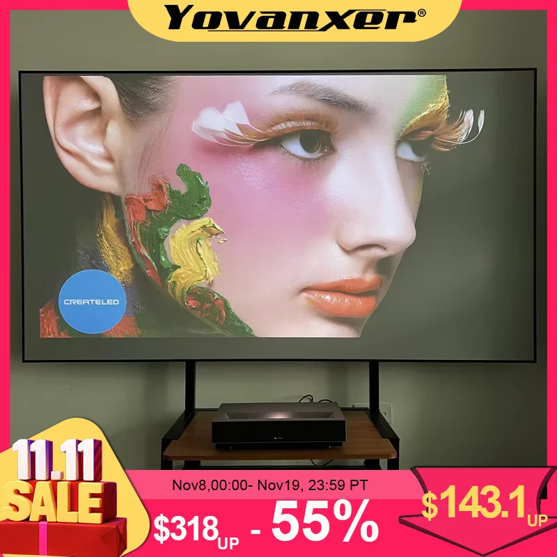 2025 رمادي الماس شاشة عرض النسيج 200 بوصة ماكس ل 3D 4K UST الترا قصيرة رمي جهاز عرض ليزر التباين جيد لا الإطار