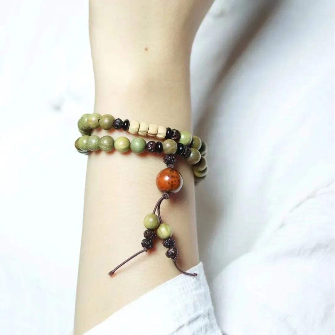 2025 الأرجنتين الطبيعي خشب الصندل الأخضر النمط القديم الفني بوذا حبة سوار يده الرجال النساء بذور باكس سلسلة اليد