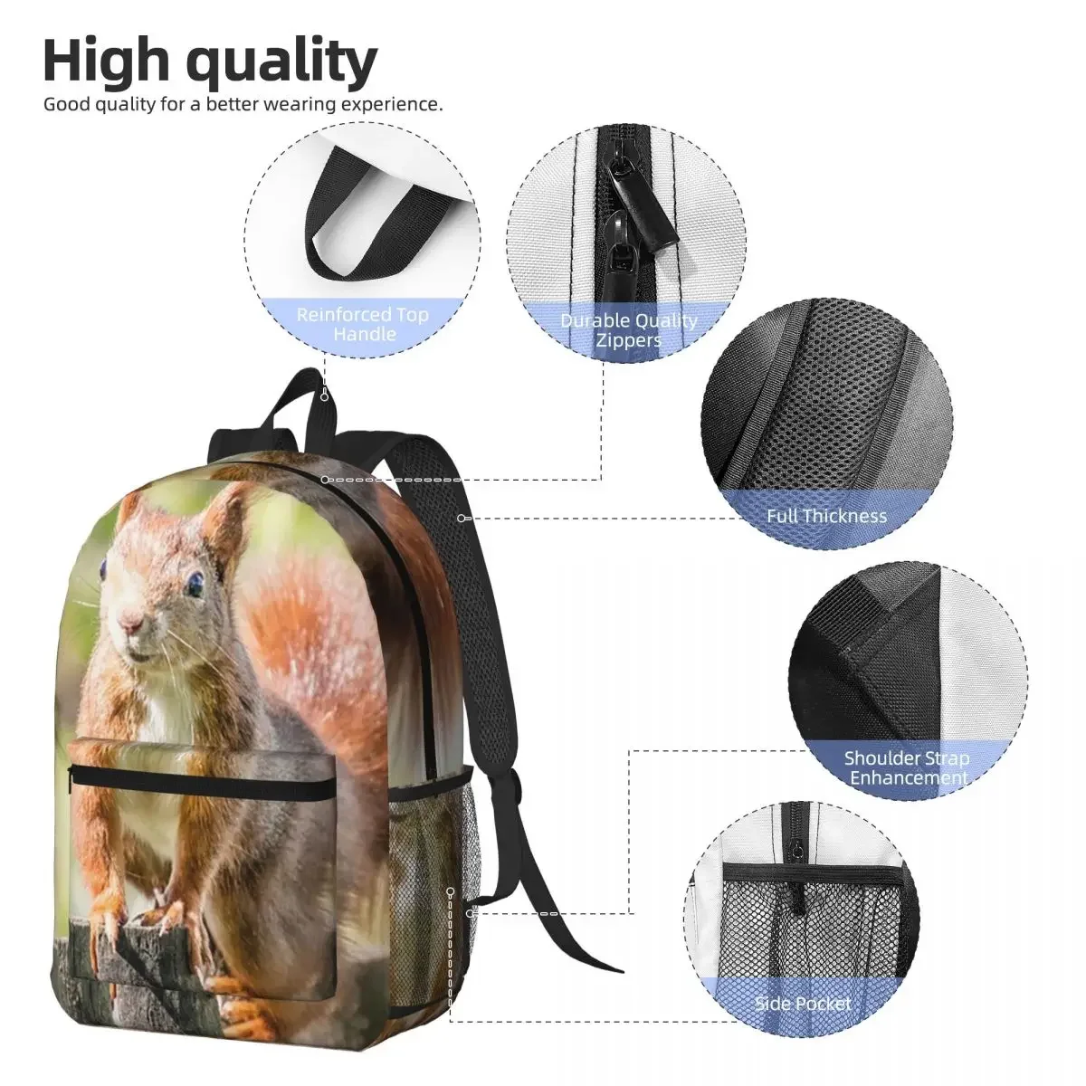 Adorable Squirrel Stands On A Tree Stump Backpack Daypack Large Capacity Children BookBag School Bag Shoulder Bags for Men Women