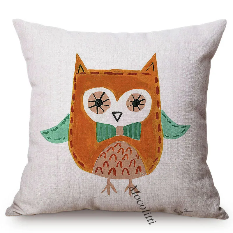 Cartoon Animal Square Sofa Cushion Cover Lovely Bunny Fox Bear Owl Pastel Painting Decoration Room Bed Pillowcase cojines