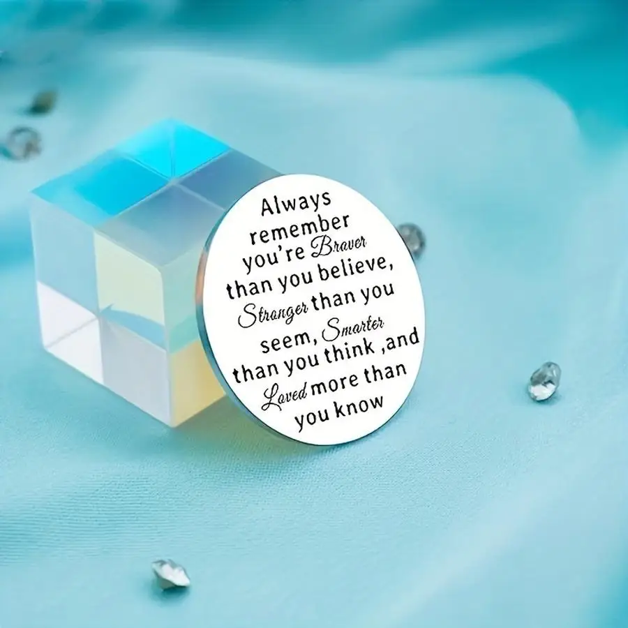1/5/10/20/50/100pcs Stainless Steel Pocket Keychain - Double-Sided Inspirational Coin, Engraved Message: 