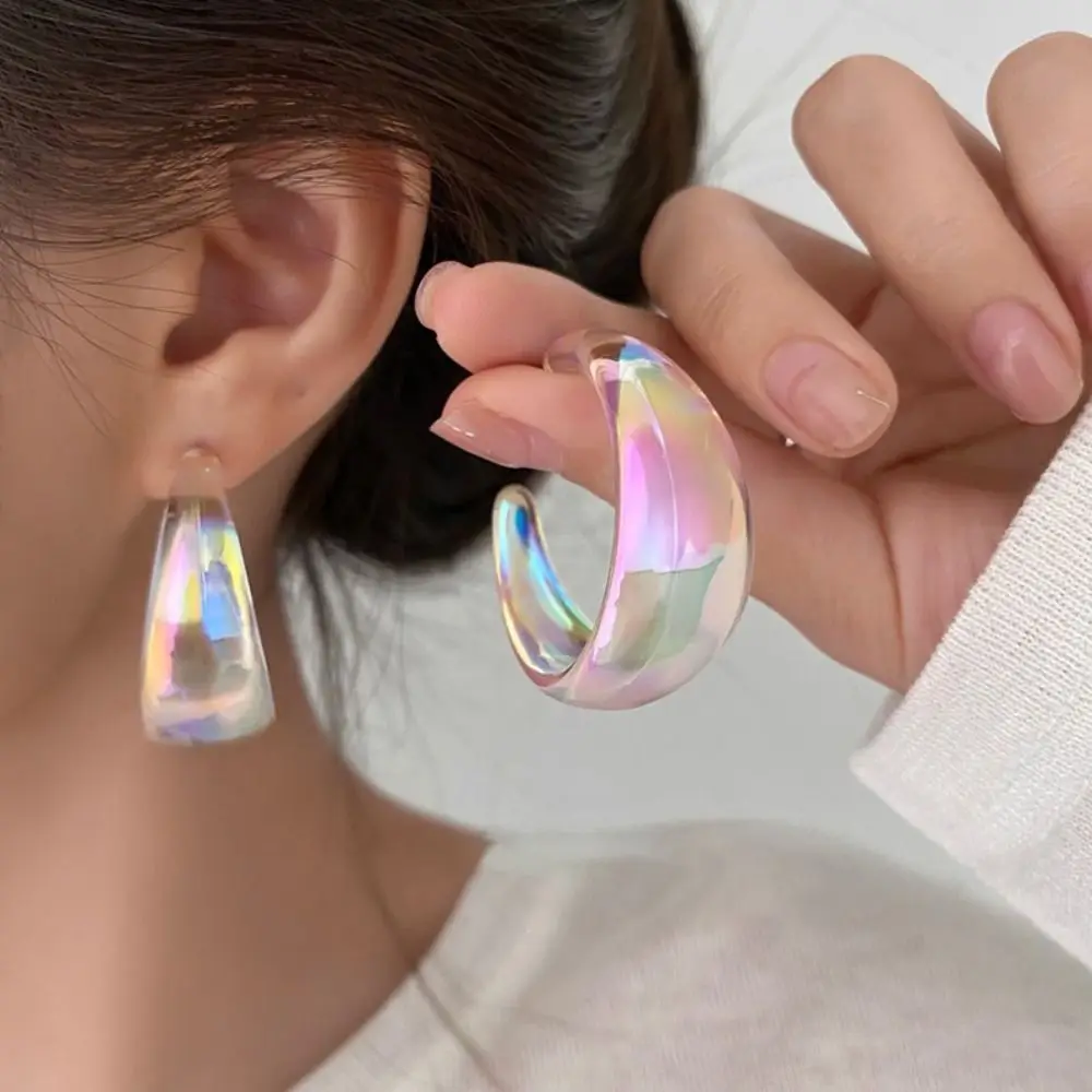 Korean Colorful Water Drop Earrings Vintage Irregular Hoop Earring Large Stud Earrings