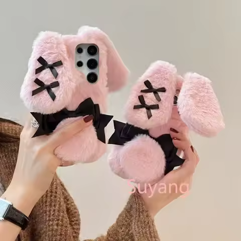 Winter Hairy 3D Cute Bunny Ears Fluffy Phone Cases For Samsung Note 20 9 10 A07 A17 A12 A22 A32 A42 A52 A72 A31 A50S A70 M16 M56