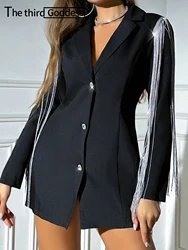 Sexy black tassel blazer jacket women fashion streetwear new in outerwears jackets coat vintage long sleeve suit jacket femme HL