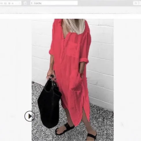 ชุดเดรสยาวผู้หญิงเสื้อลําลองชุดเปิดลงปกสีทึบ Maxi ชุดกระเป๋า Splicing Office Lady Vestidos ฤดูร้อน 2025