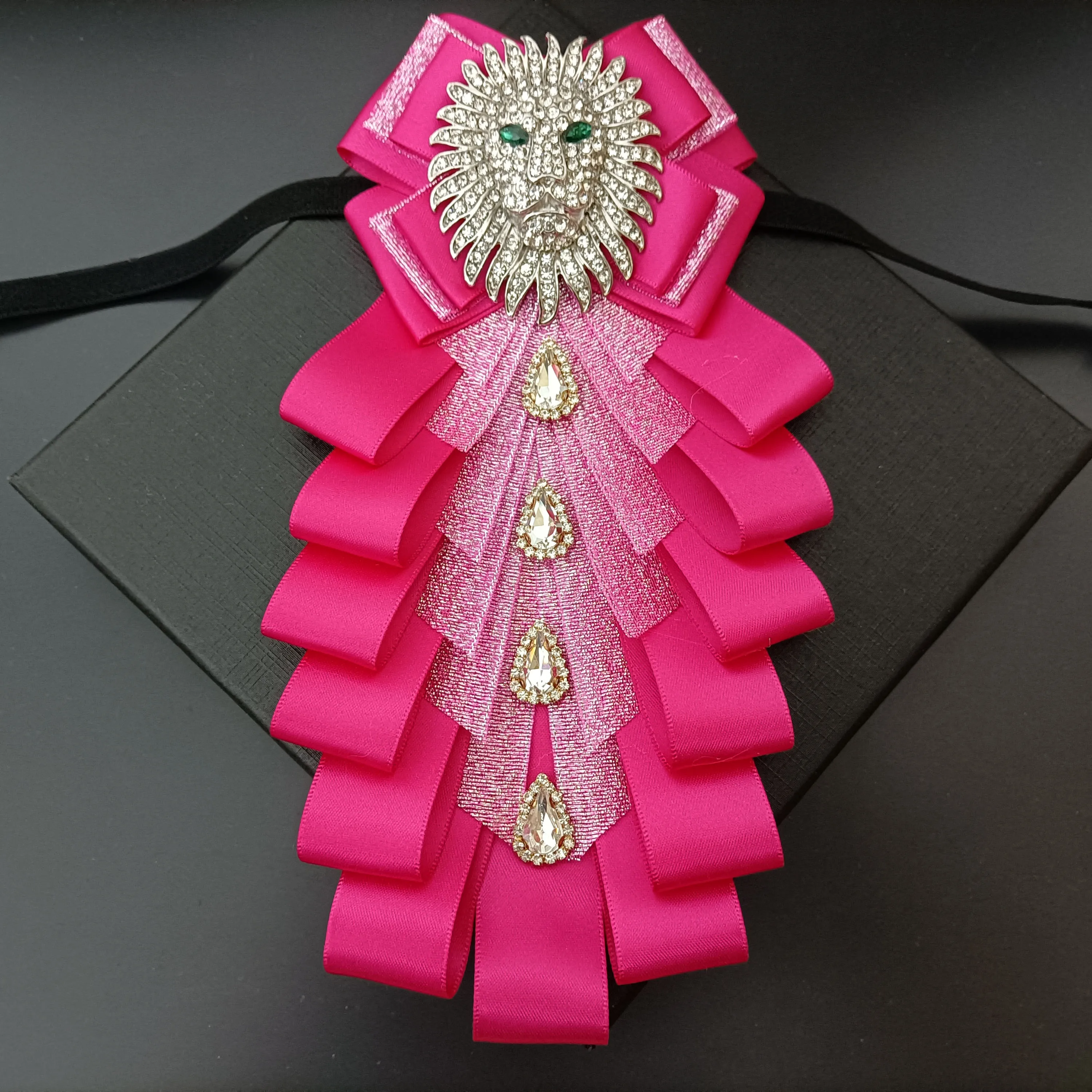 original-handmade-men's-bow-tie-business-banquet-groom's-suit-shirt-collar-flower-high-end-rhinestone-lion-head-brooch-accessory