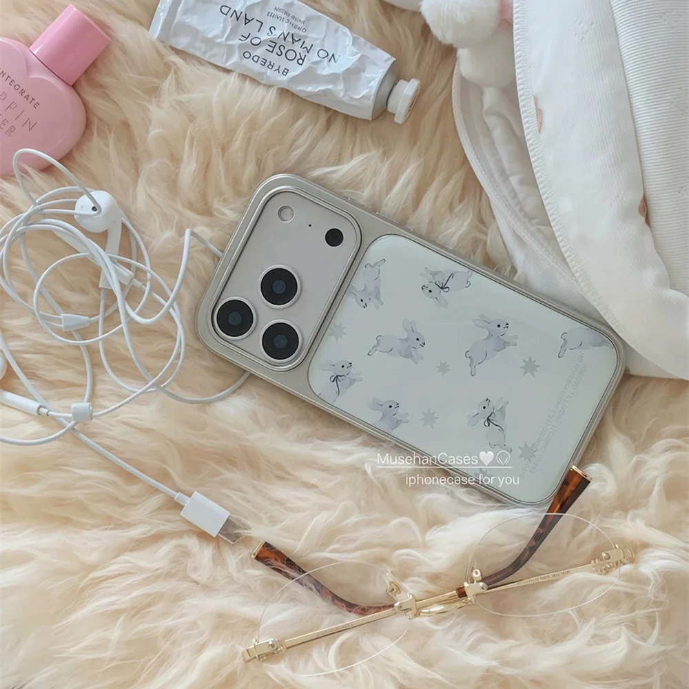 Cute Rabbit Phone Case for IPhone 17 17e 16e 16 15 14 13 12 11 Air Pro Max X XR XSMAX 8 Plus Luxury Clear Soft Glossy Back Cover
