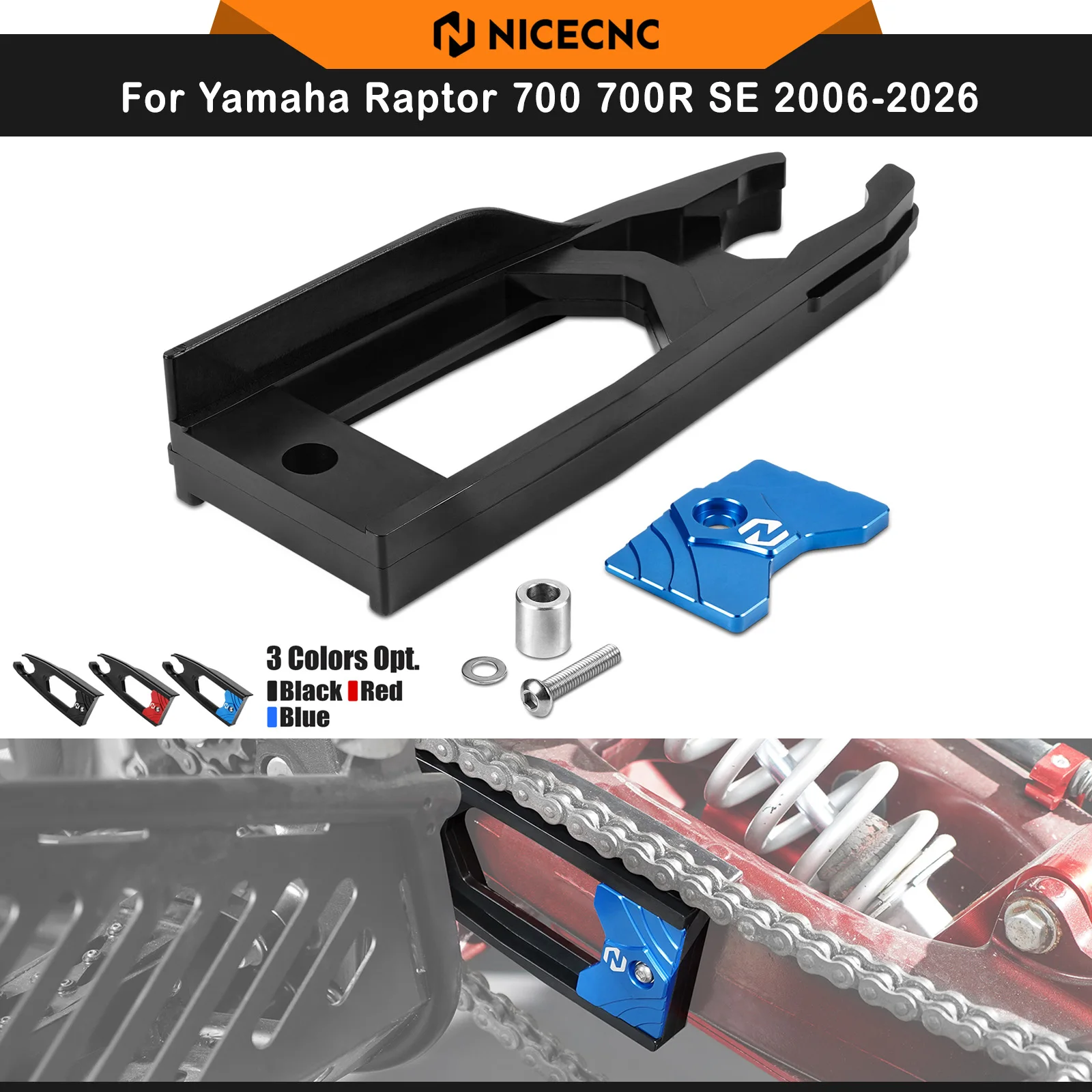NICECNC For Raptor 700 700R SE 2006-2026 Rear Swingarm Chain Guide Guard Case Saver Replace 1S3-22151-00-00 ATV Accessories