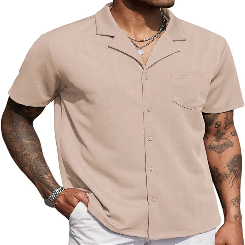 Men's casual fashion wrinkle-free untucked Cuban shirt business casual button-down shirt short sleeve shirt