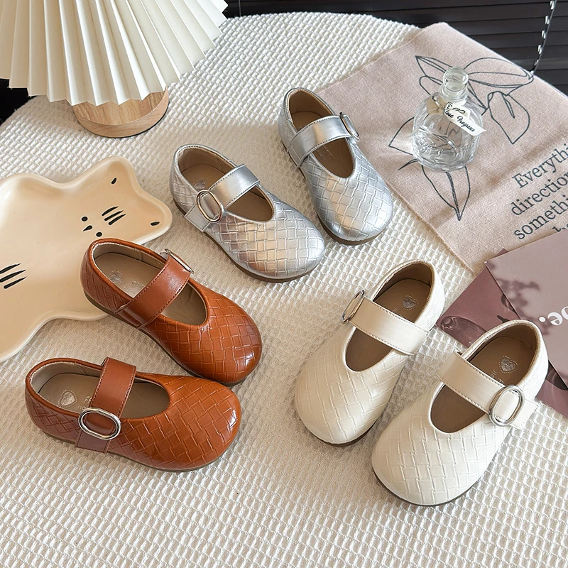 

Spring Big Girl's Flat Shoes Woven Minimalist Elegant Kids Mary Janes Low-cut Plain-colored Casual Daily Children Flats 23-34