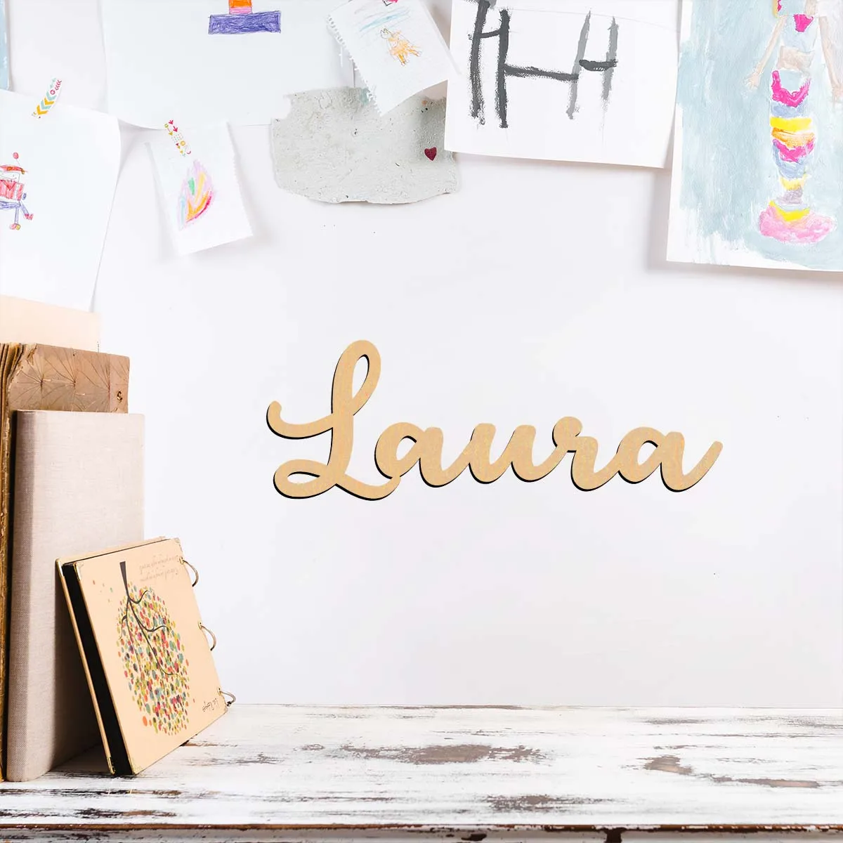 1pc Romantic Laura example Custom Letter Laser-Cut Sign Wooden Sign Wooden Decor Vertical Orientation Door Hanging Decor
