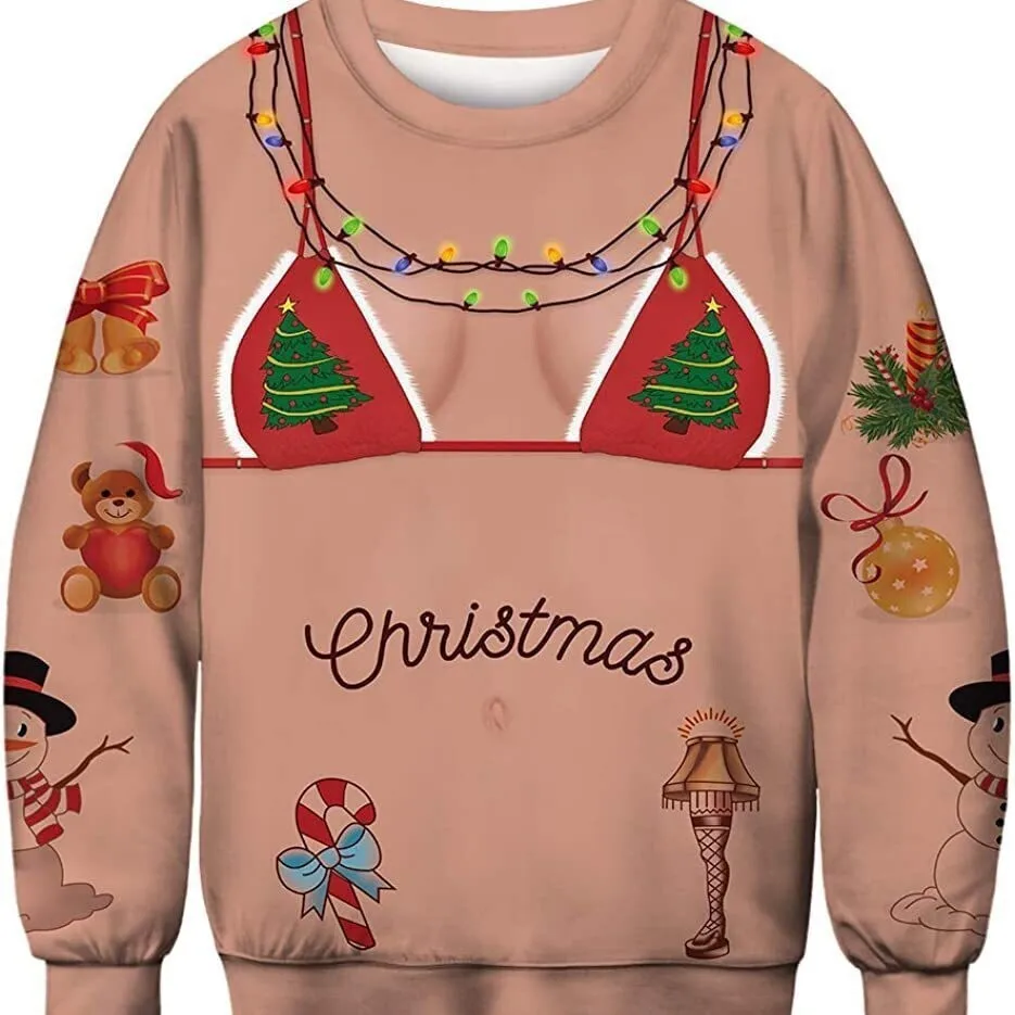 XS-6XL Christmas Muscle Chest Sexy Boobs Sweatshirt Men Women Ugly Sweater Party Funny Graphic Sweatshirts Pullover Hoodies Tops