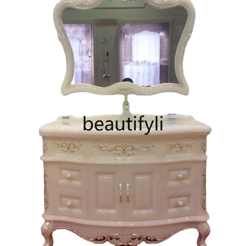 

All-jade European-style bathroom cabinet, bathroom combination, light luxury washing table, waterproof hand and face landing