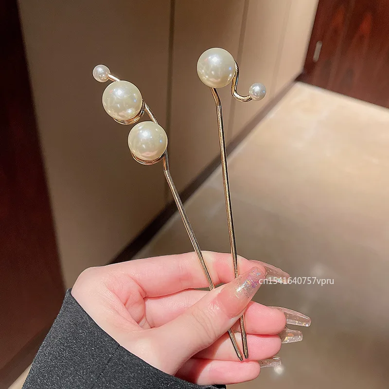 New Hairpin Hair Sticks Minimalist Big Pearl Trendy Punk Metal Hair Accessories Headwear Hairstyle for Women Jewelry