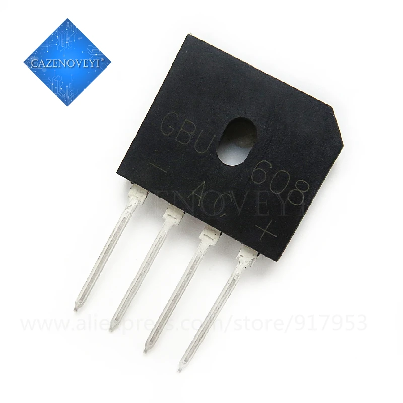 Retificador de ponte, GBU608, GBU 608, ZIP-4, 6A, 800V, Em estoque, 5Pcs per Lot