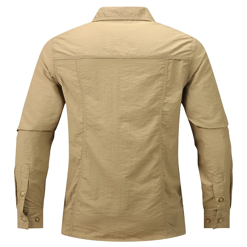 Camisa de manga larga con 2 bolsillos para hombre, ropa informal para exteriores, Color sólido, secado rápido, nueva moda de verano