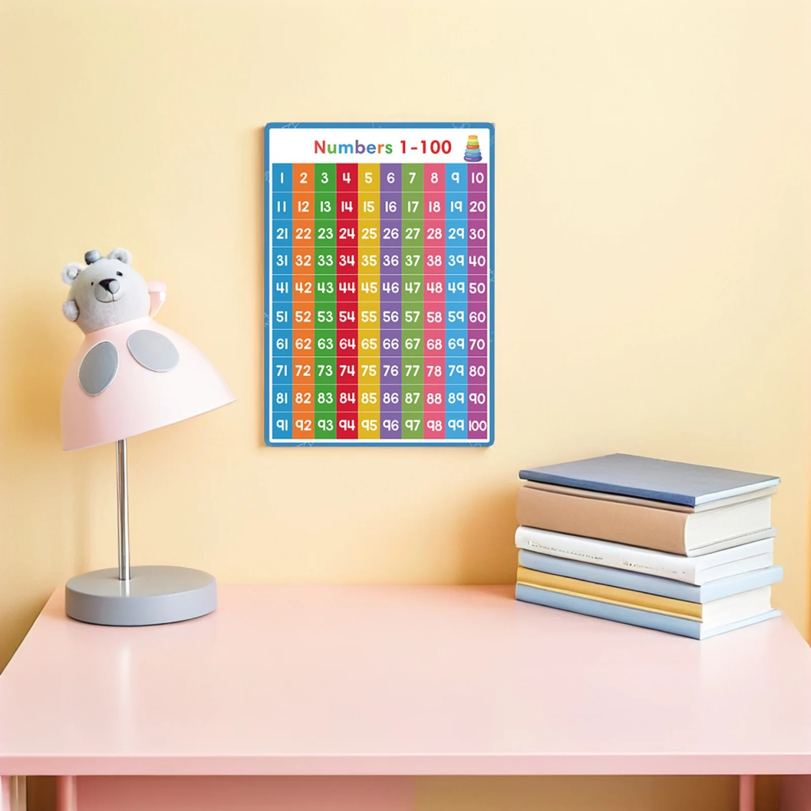 Póster de números del 1 al 100 y del alfabeto para niños, pósteres coloridos de aprendizaje, decoración de aula, gráficos educativos para niños pequeños, 2 uds.