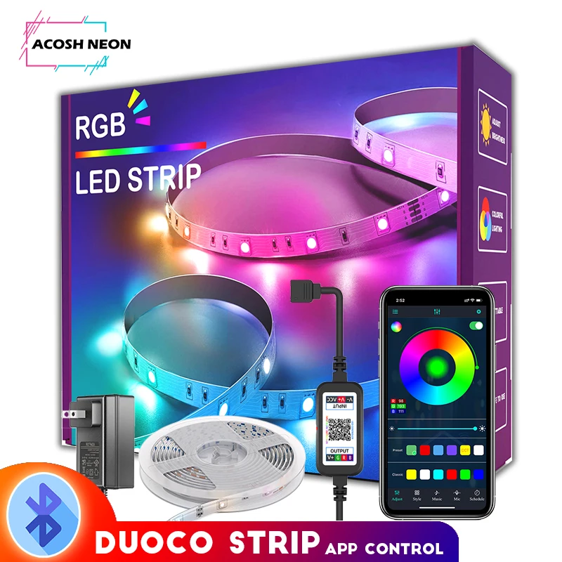 Tira de luces led inteligente con Bluetooth, barra de luz inalámbrica de 12V, smd 5050, aplicación duoco para dormitorio, hogar, techo de Navidad