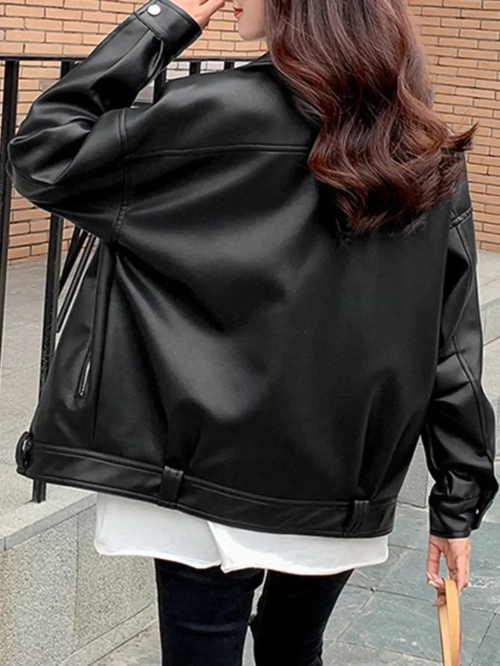 PU Loose Motorcycle Jackets Female Faux Leather Jacket Women Casual Streetwear Oversized Coat Korean Chic New Spring