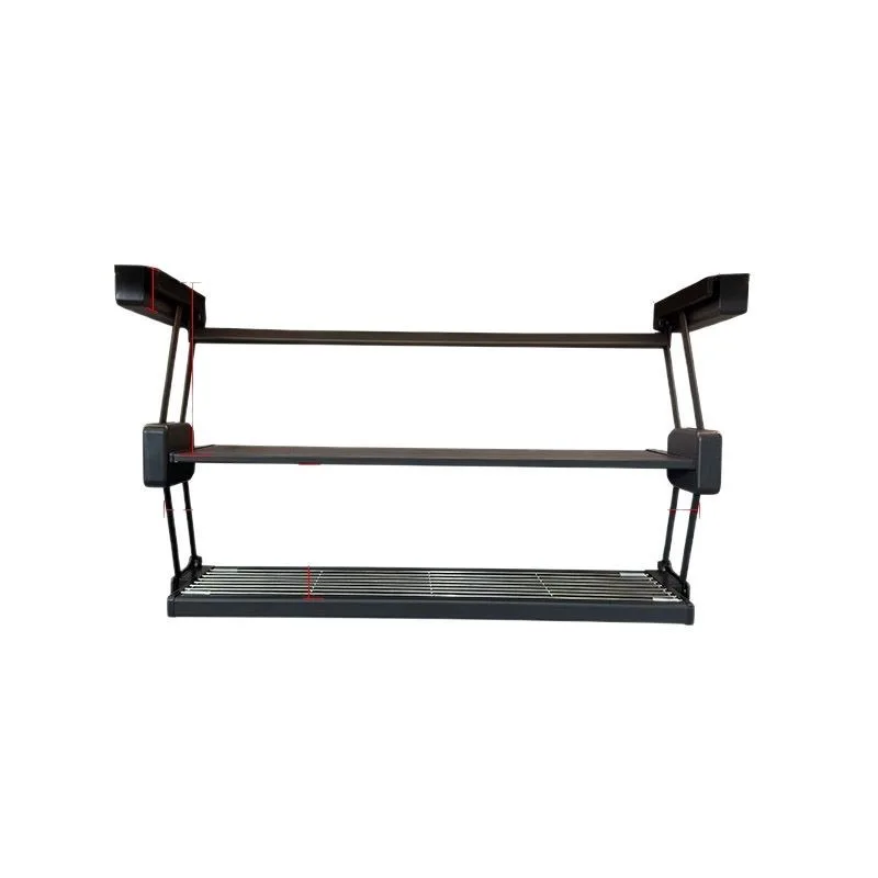 Double Layer Wall Mounted Folding Lift Storage Rack Retractable Kitchen Organizer for Seasoning Plate Dish Storage