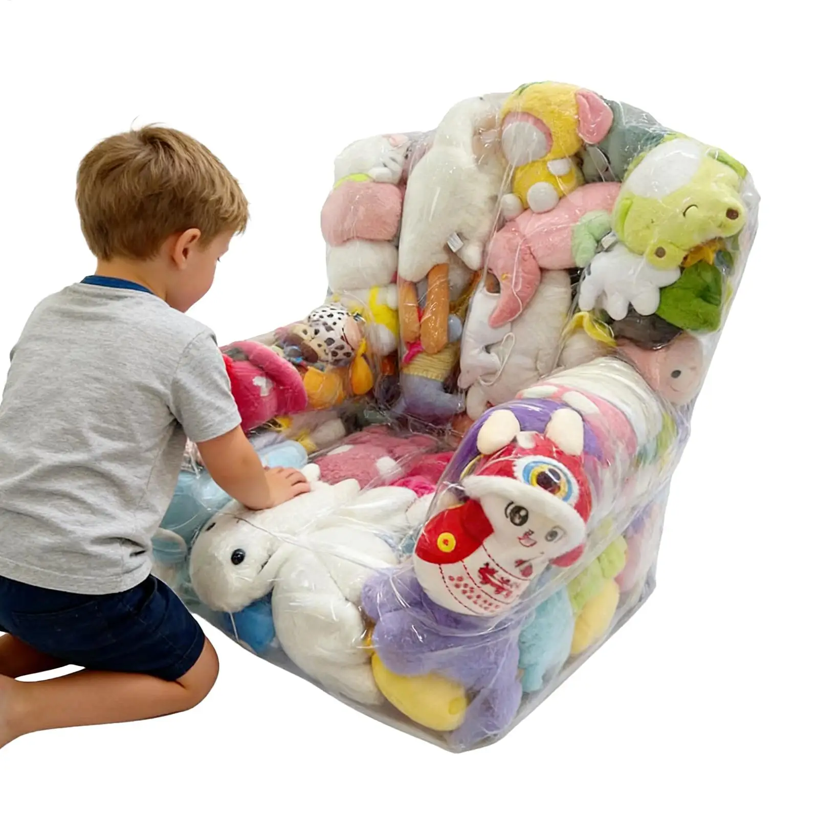Clear Stuffed Animal Bean Bag Chair Cover PVC Waterproof Plush Toy Organizer Pouch Stuffable Chair Sleeve For Kids Bedroom home