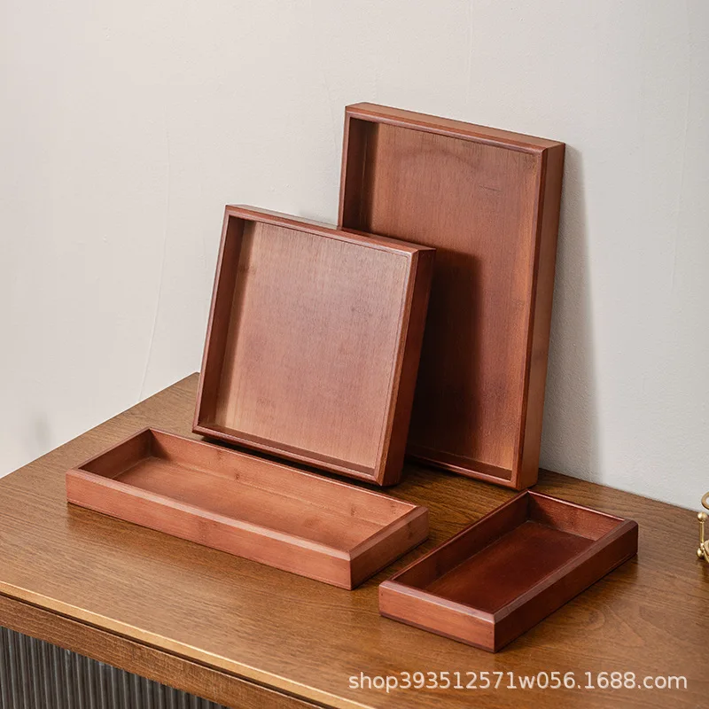 Bamboo and Wood Tea Tray, Rectangular Household Tea Cup, Bamboo Water Cup Storage, Japanese Style Simple Large Plate