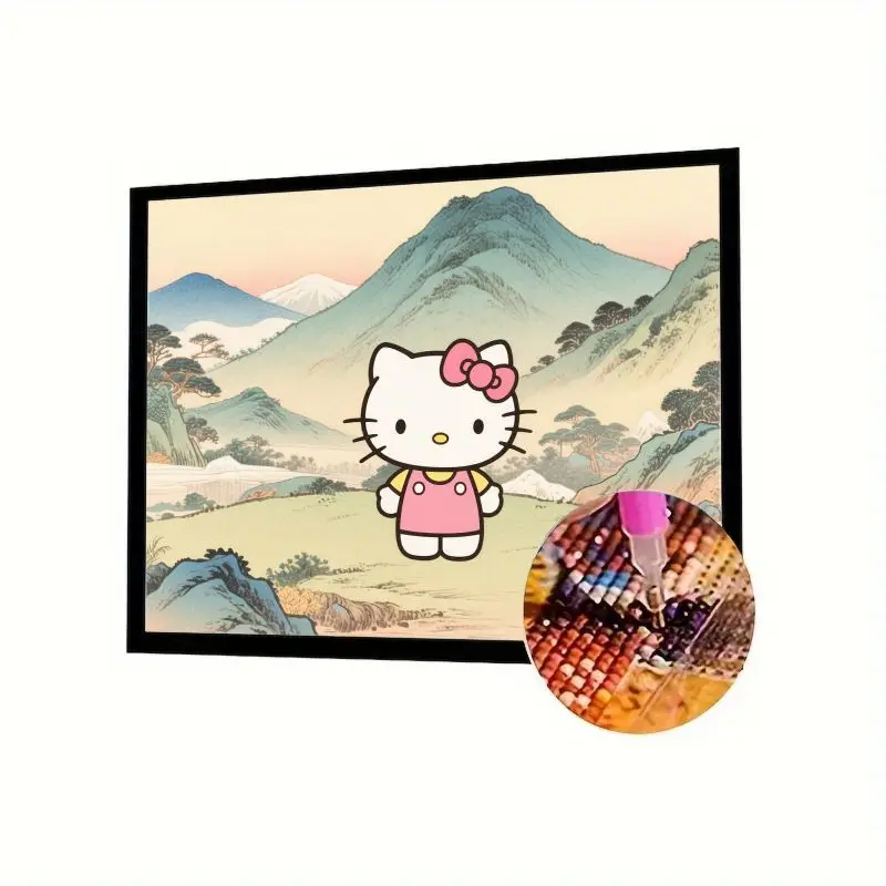

1 шт. Hello Kitty Ukiyo-e японский пейзаж 5D комплект алмазной живописи-полная дрель DIY Diamond Art Craft, Kawaii Cute Cartoon Anime