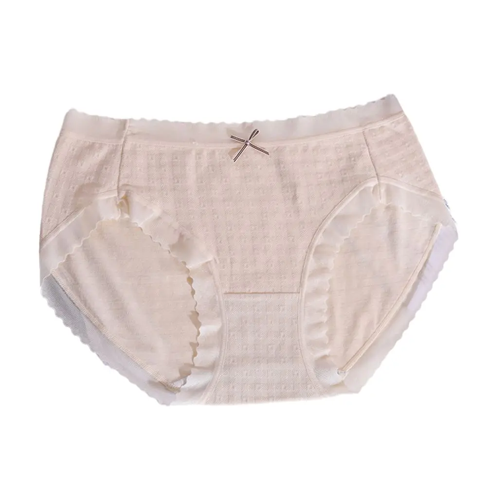 Cotton Women's Underwear Causal Breathable Cute Plaid Lace Briefs Panties Solid Homewear Comfortable Lady Female Underpants