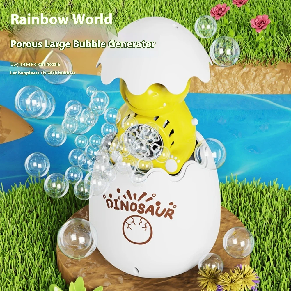 Pistola de burbujas de huevo de dinosaurio de dibujos animados con luces LED, máquina sopladora de burbujas de mano con música para niños, juguete para regalo de Fiesta al aire libre