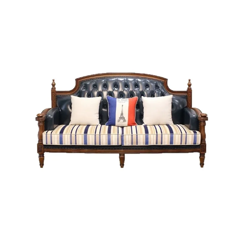American solid wood sofa, leather first layer cowhide three-person style living room furniture leather sofa, first layer cowhide