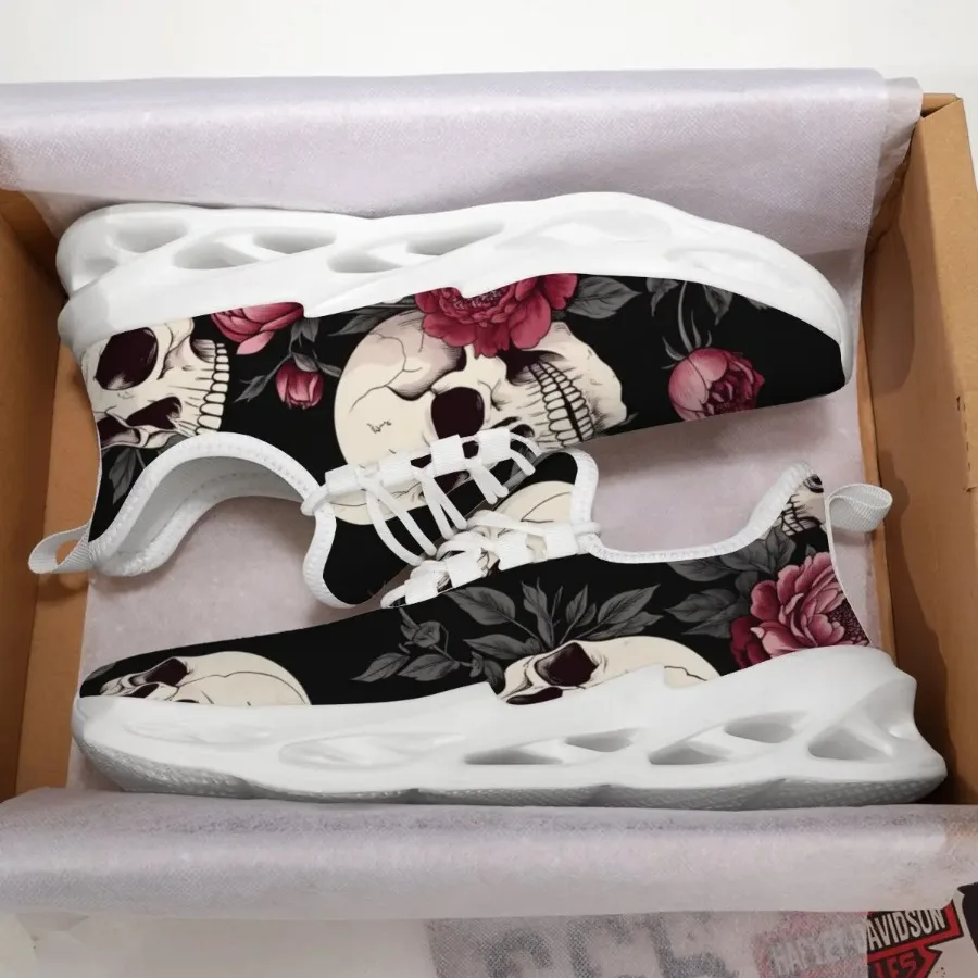 

Women Running Tenis Sports Shoe Skull and Red Rose Print Casual Sports Shoes Non-slip Men's Sneakers White Walking Man Sneakers