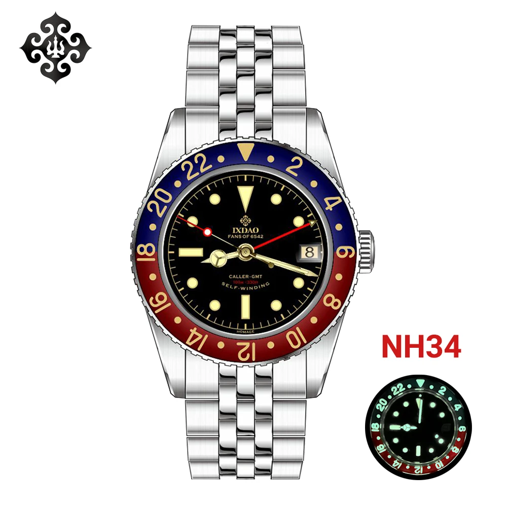 

IPOSE IX&DAO 2024 New NH34 Men's Mechanical Watches Luxury Men Business Dress GMT Watches Waterproof 100m C3 watch for men