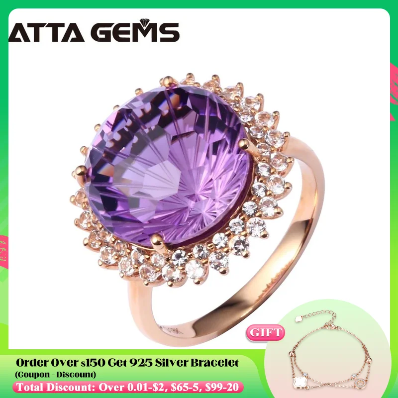 

Natural Amethyst Real 18K Rose Gold Women Wedding Ring 13 Carats Amethyst Firework Cutting With Diamond Ring Jewelry Brand