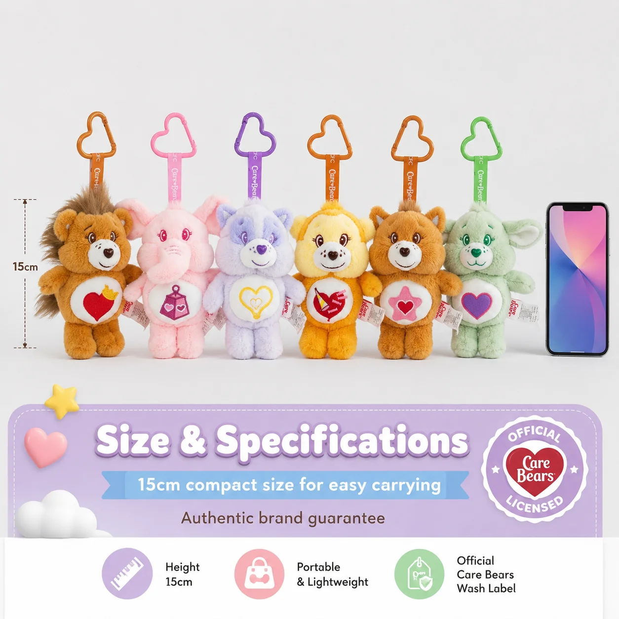 Care Bears Cousins Plush Keychain 15cm Cute Bear Pendant Bag Charm Soft Stuffed Toy Kawaii Accessory Birthday Gift Collectible