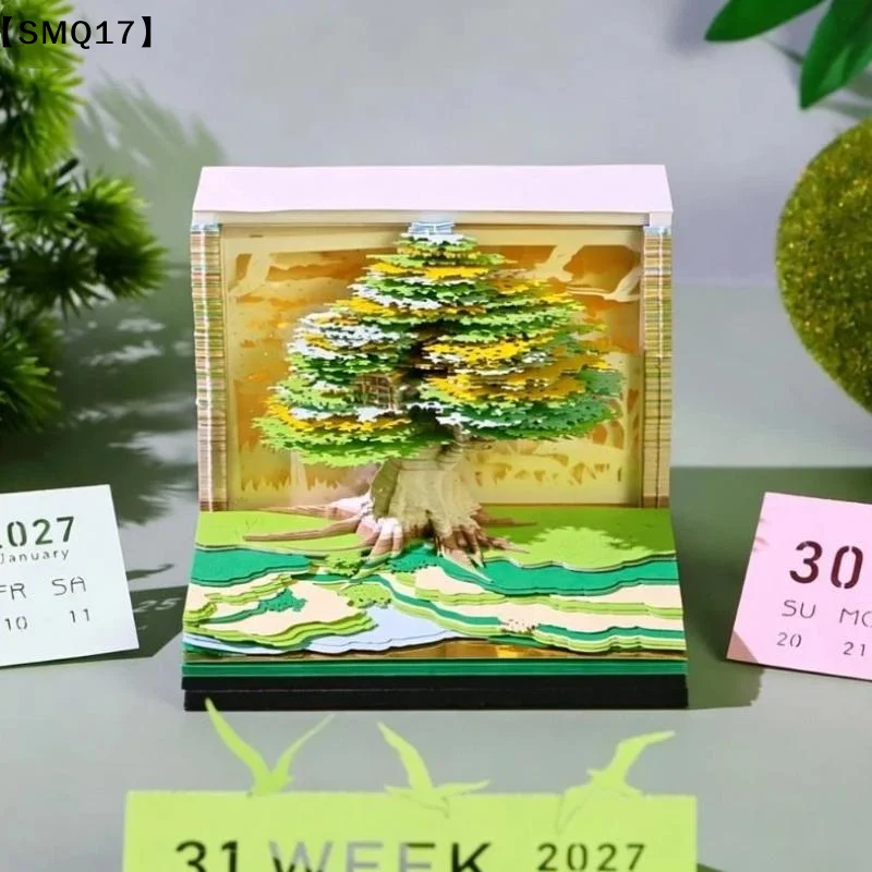 Time Piece Calendar 2027 Desk Calendar With LED Light 3D Tear-away Calendar Paper Carving Art Pad Notepad Desktop Decor【SMQ】