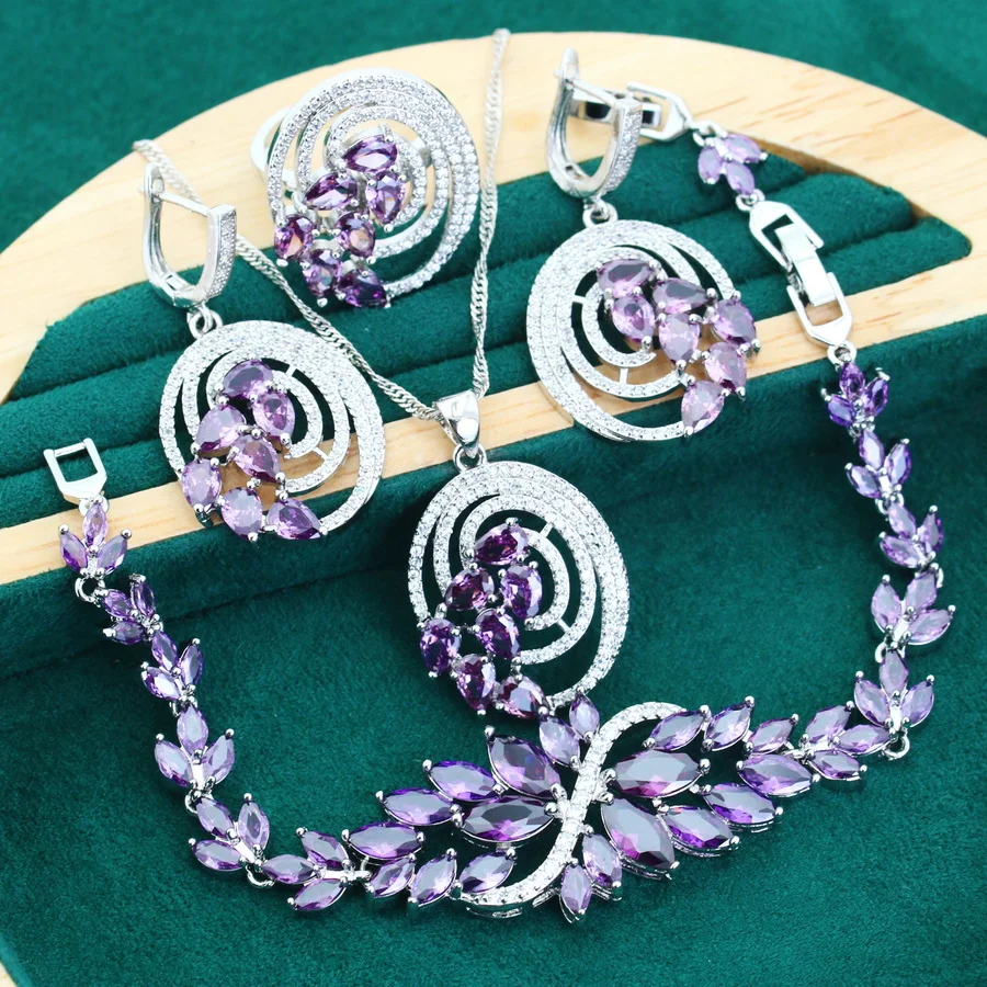 Green Zirconia Women Jewelry Sets 925 Sterling Silver Wedding Bridal Costume Jewellery Earrings Rings Bracelets Pendant Necklace