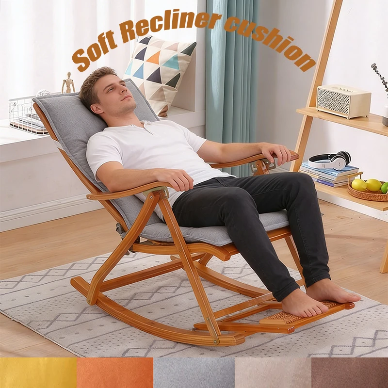 1/2 Pcs Premium Thick PP Cotton Filled Rocking Chair Lounge Pad Integrated Cushion with Strap for Indoor Outdoor Rattan Recliner