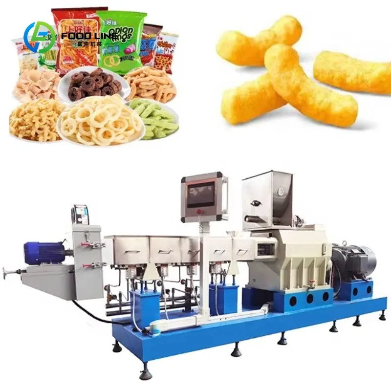 Customized Automatic Puffs Slanted Bar Twin Screw Extruder 304 Stainless High Inflated Corn Chips Food Making Puff Snack Machine