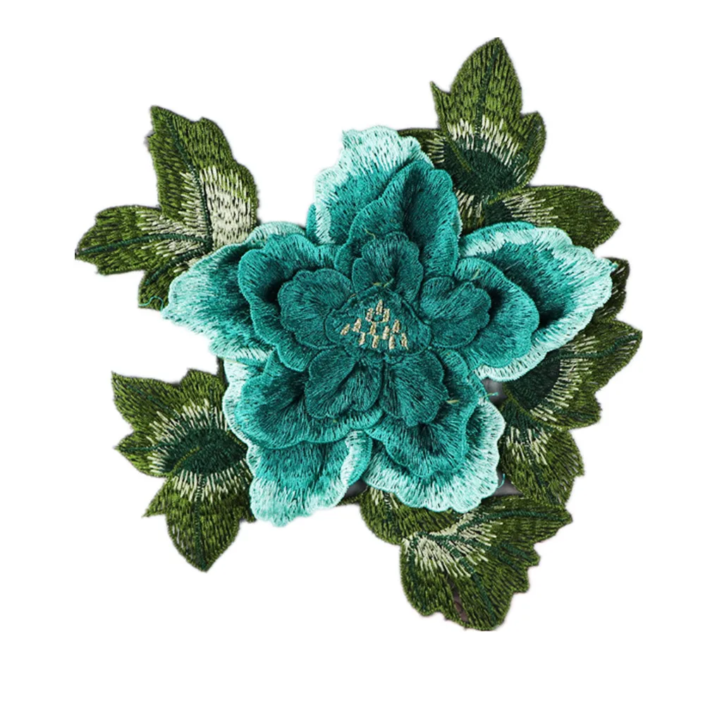 Ricamo 3D foglie di fiori di peonia cucire Patch Badge passamaneria colletto Applique per abito da sposa abiti abiti decorazione fai da te