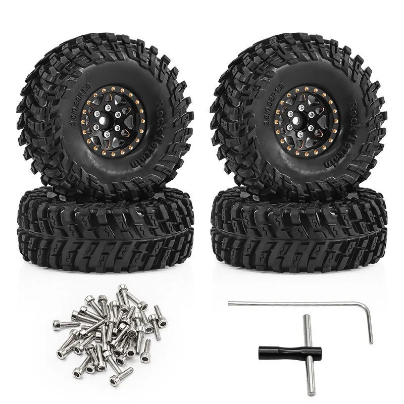 

1.0'' Шины Beadlock для бездорожья, металлический колесный диск, ступица 64x24 мм, адаптер 7 мм для радиоуправляемых машин-краулеров 1/18 1/16, аксессуары