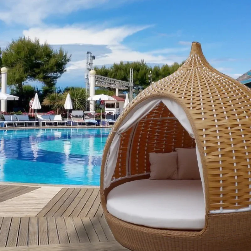 

Outdoor rattan sofa garden hotel creative leisure round bed terrace simple coarse bird cage bed