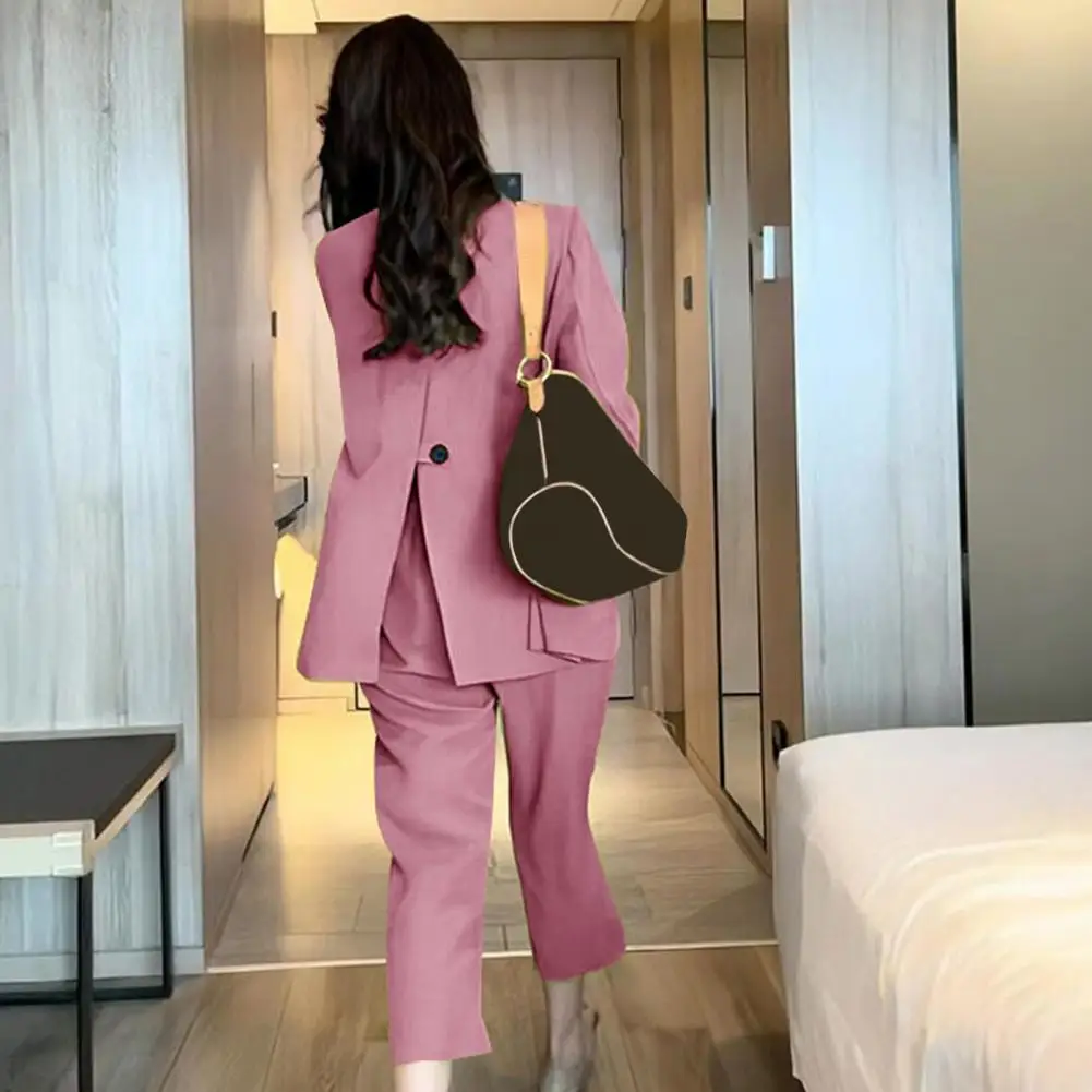 Solid Color Suit Jacket Elegant Women's Double Breasted Suit Jacket with Flap Pockets Single Breasted Buttons for Everyday