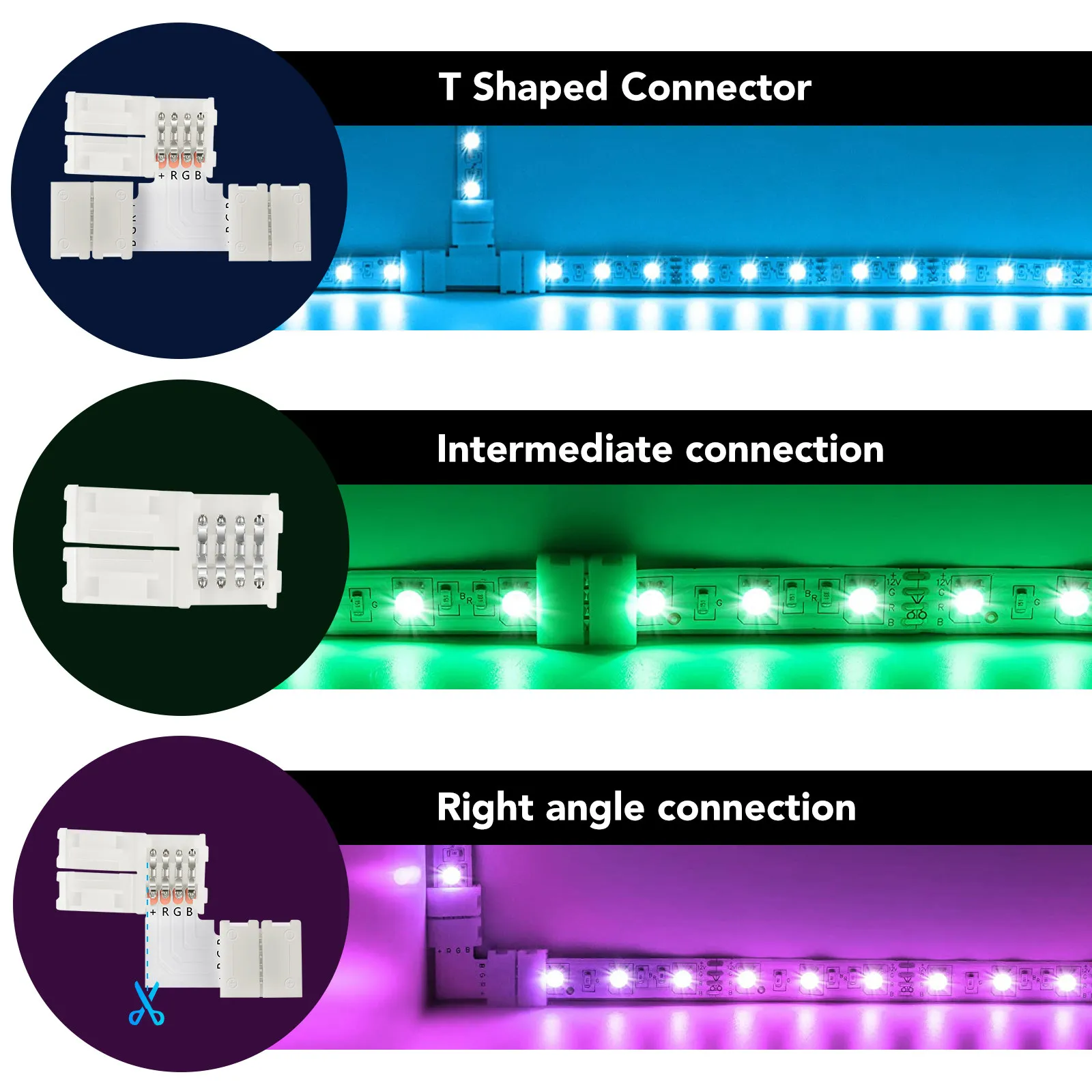 10Pcs LED Strip Connectors T Shape 4-Pin Heat Resistant Solderless Adapters for 10Mm 5050 Rgb Waterproof Non-Waterproof Strip