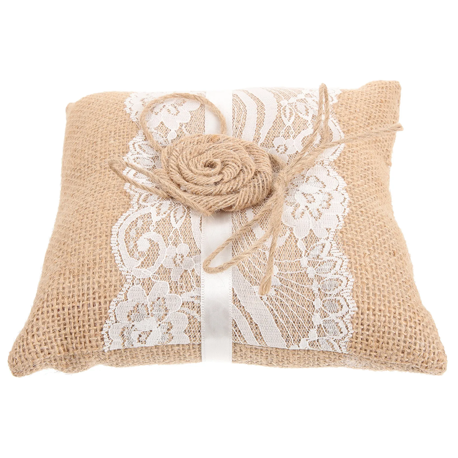 

Linen Pillow Burlap Jute Cushion Rustic Wedding Decor Bride Bridal Pocket Flower Elegant Lace Compact Lightweight