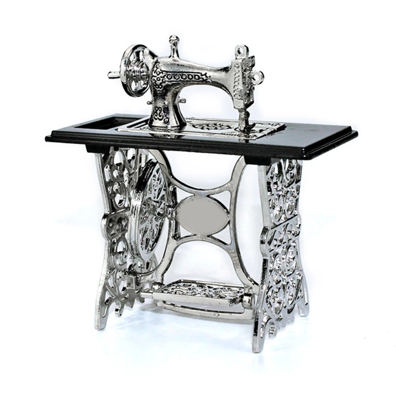 Table for Play Toy Dollhouse Retro Sewing Machine Furniture Accessories DollHouse Miniature Portable Table Game