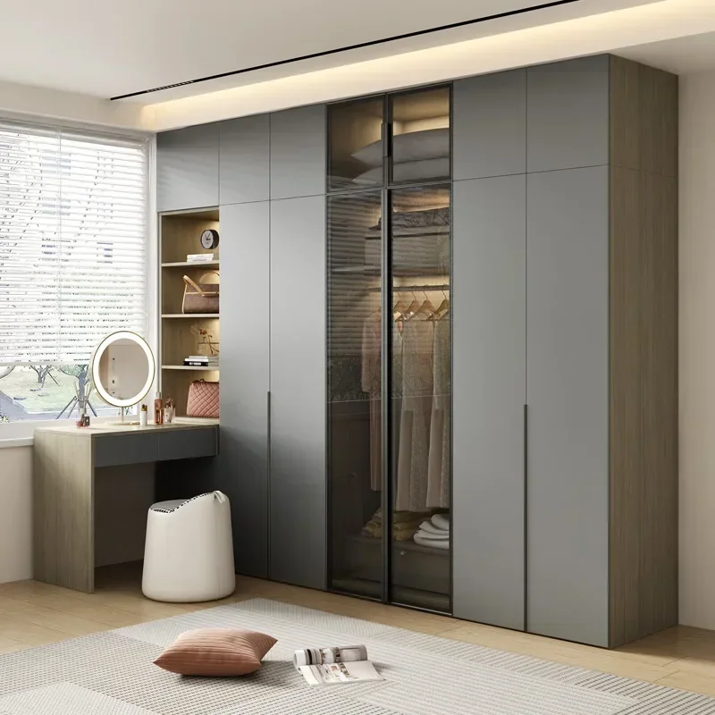 

Big Wardrobe Cream Wind Modern Flat Sliding Door Glass Door Bring A Desk With Lamp Side Cabinet Cupboard Furniture Bedroom Desk
