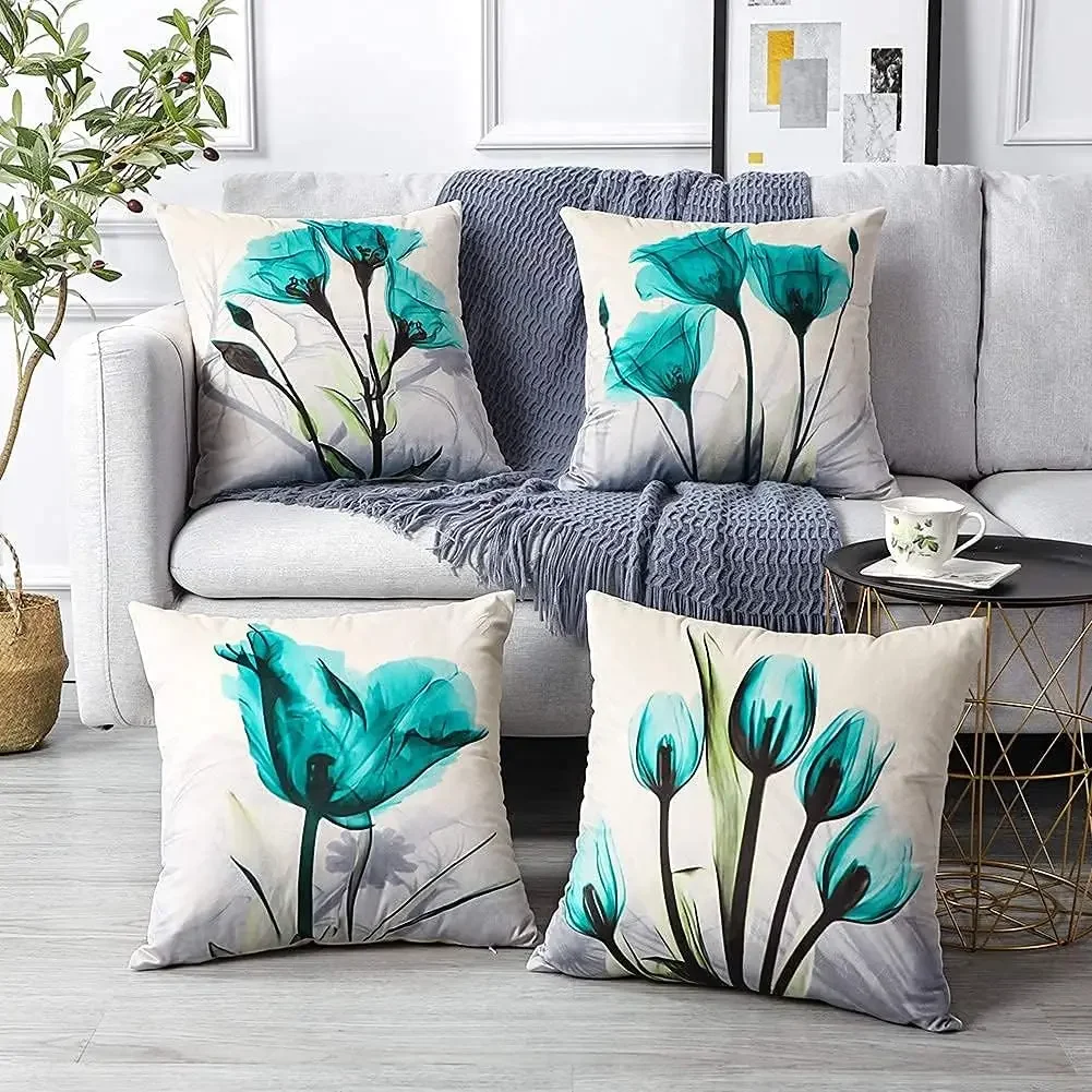 Soft Velvet Decorative Floral Pillow Case Couch Cushion Cover Flowers Home Decor for Outdoor Indoor Bed Sofa