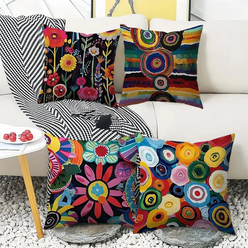 4 fundas  cojín con textura  arte en espiral coloridas | Estilo contemporáneo, poliéster, cierre  cremallera, lavable a má