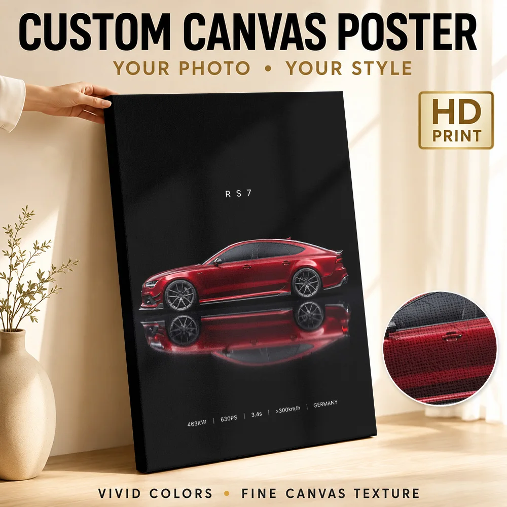 Sleek Red German RS 7 Performance Canvas Print Poster Customized Photo Modern Minimalist Style Garage Wall Paintings Decoration