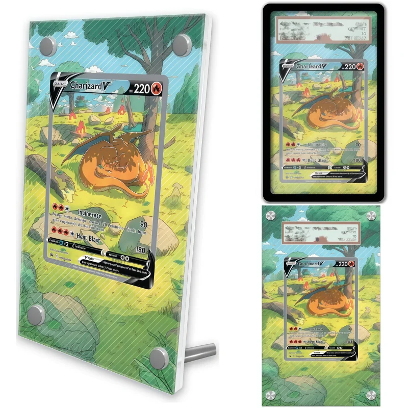 

Anime Art Display for Pokemon Sword Shield Charizard Anime Game Expand Art Acrylic Protective Case Keychain Evaluation Level Toy